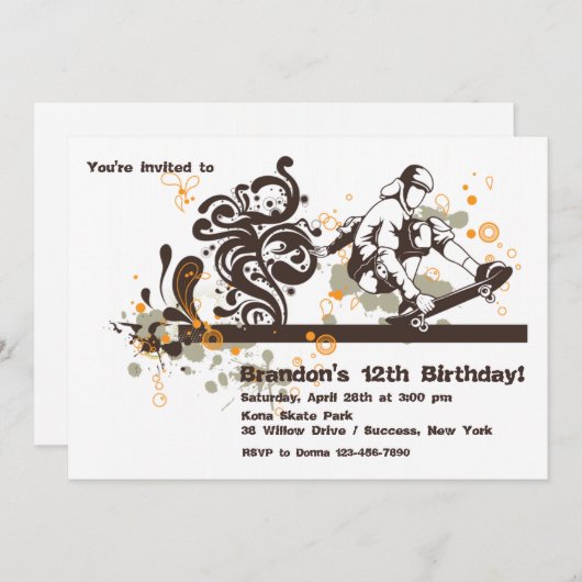 Invitation Skateboarder (Devant / Derrière)