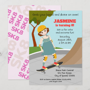 Invitation Skater Park Fun Girl Birthday Party