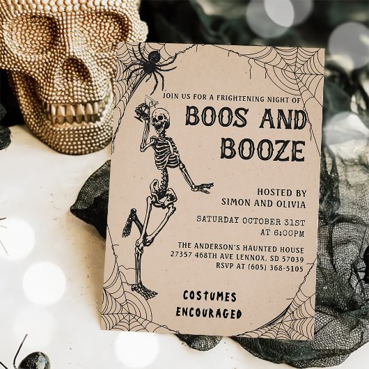 Invitation Skeleton Boos & Booze Adulte Halloween Party
