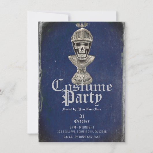 Invitation Skeleton Chevalier bleu Halloween Costume de crâne (Devant)
