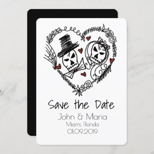 Invitation Skeleton Couple Wreath Heart Doodle Enregistrer la