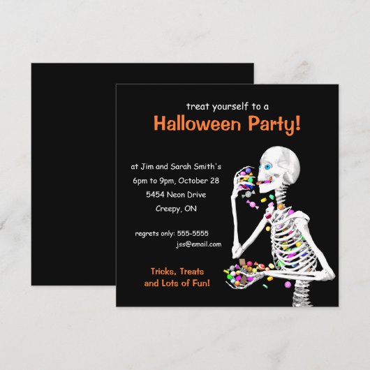 Invitation Skeleton de la fête d'Halloween (Devant / Derrière)