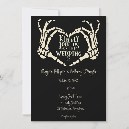 Invitation Skeleton En Forme Coeur Met Déplaisant Goth Mariag (Devant)