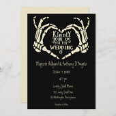 Invitation Skeleton En Forme Coeur Met Déplaisant Goth Mariag (Devant / Derrière)