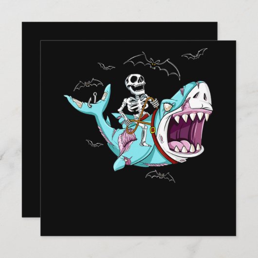 Invitation Skeleton équitation Zombie Shark Funny Halloween c (Devant / Derrière)