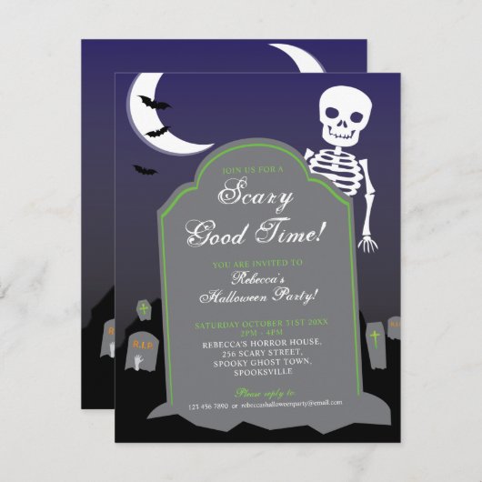 Invitation Skeleton Halloween (Devant / Derrière)