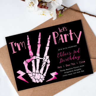 Invitation Skeleton Halloween 3, Girls Third Birthday