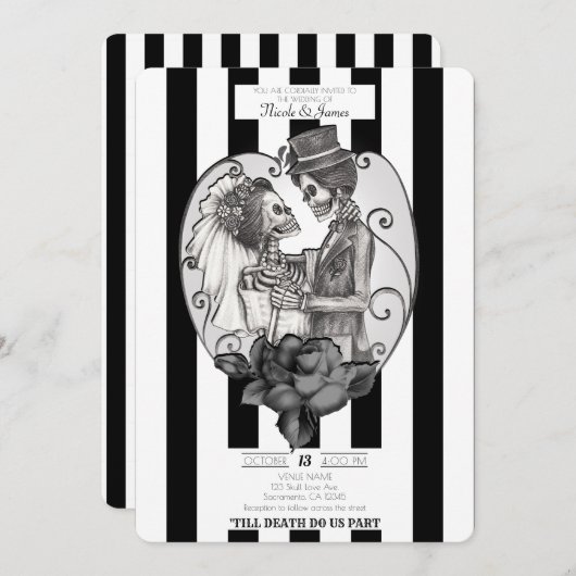 Invitation Skeleton Love Couple Mariage Danse Mariage gothiqu (Devant / Derrière)