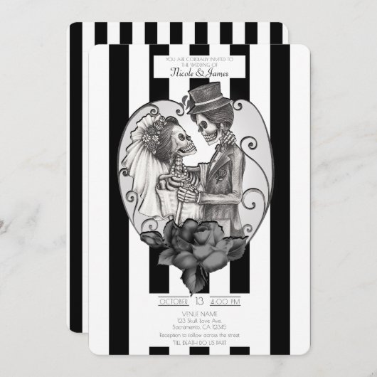 Invitation Skeleton Love Couple Mariage Danse Mariage gothiqu (Devant / Derrière)