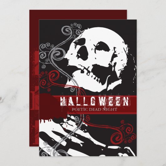 Invitation Skeleton poétique Décès effrayant Gothique Hallowe (Devant / Derrière)