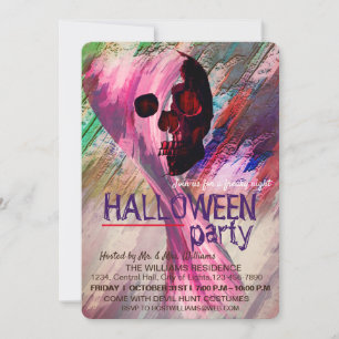 Invitation Skeleton Rouge Peint Halloween Aquarelle RetroArt
