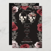 Invitation Skeleton Skull Mauve Dusty Rose Fiançailles gothiq (Devant / Derrière)