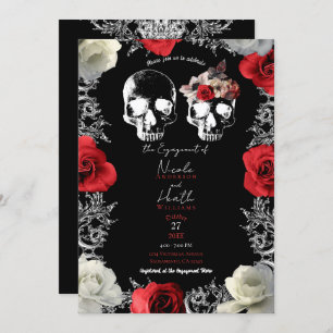 Invitation Skeleton Skull Red Roses Gothique Engagement Party