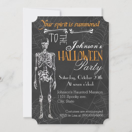 Invitation Skeleton Spider Web Spider Halloween Party (Devant)