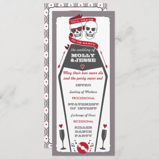 Invitation Skeleton Wedding Program - Valentine Red (Devant / Derrière)