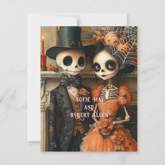 Invitation Skeletons araignées noires Mariage d'Halloween (Devant)