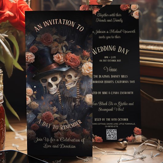 Invitation Skeletons de baiser romantiques Code QR Mariage go