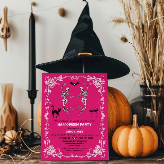 Invitation Skeletons de danse éffrayante Hot rose Halloween P