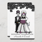 Invitation Skeletons d'Halloween violets (Devant / Derrière)