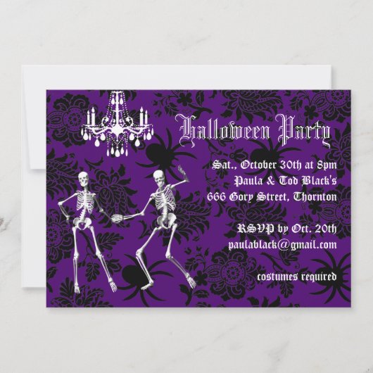 Invitation Skeletons glamour Halloween Costume Party violet (Devant)