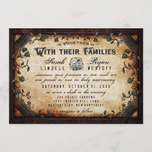 Invitation Skeletons gothiques Brown Mariage "Ensemble avec"