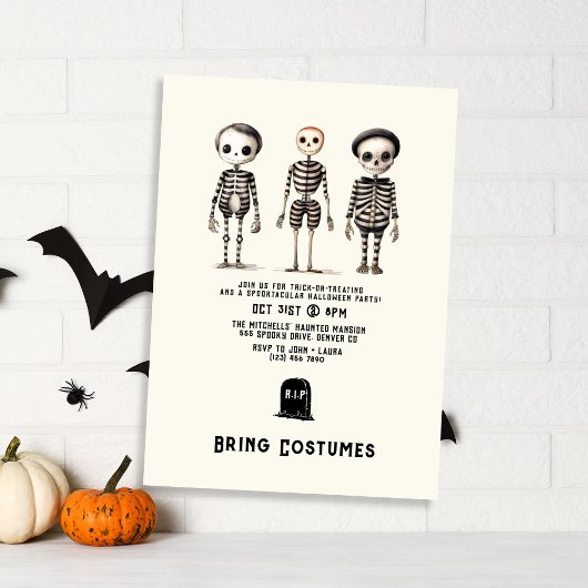 Invitation Skeletons gothiques vintages Fête d'Halloween
