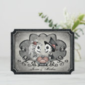 Invitation Skeletons Grey Black Heart Mariage "Ensemble avec" (Debout devant)