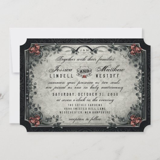 Invitation Skeletons Grey Black Heart Mariage "Ensemble avec" (Dos)