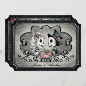 Invitation Skeletons Grey Black Heart Mariage "Ensemble avec" (Devant / Derrière)