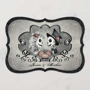 Invitation Skeletons Grey Black & White Heart Wedt Invite