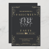 Invitation Skeletons noir et or en argent Halloween (Devant / Derrière)