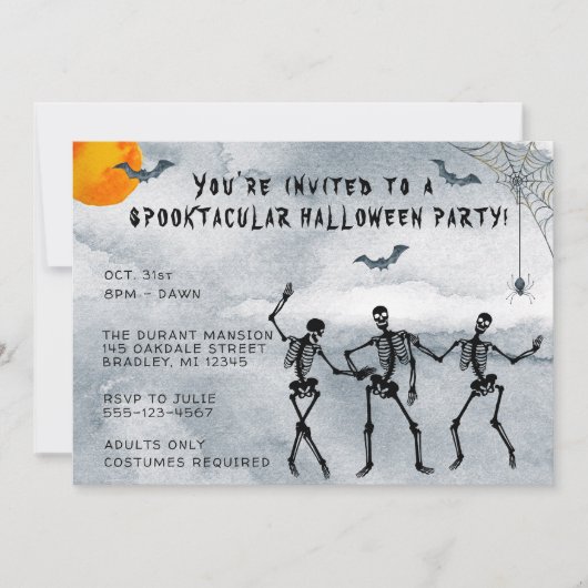 Invitation Skeletons Spooktacular Halloween Party (Devant)