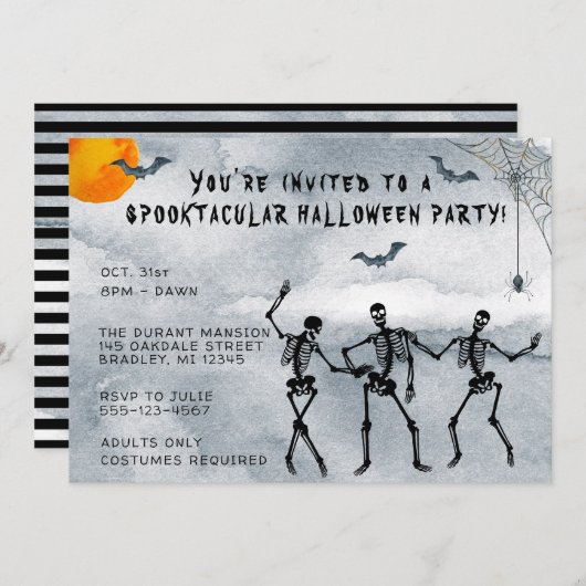 Invitation Skeletons Spooktacular Halloween Party (Devant / Derrière)