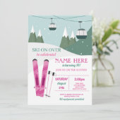 Invitation Ski Anniversaire Filles Pistes Ski Snowboard Neige (Debout devant)