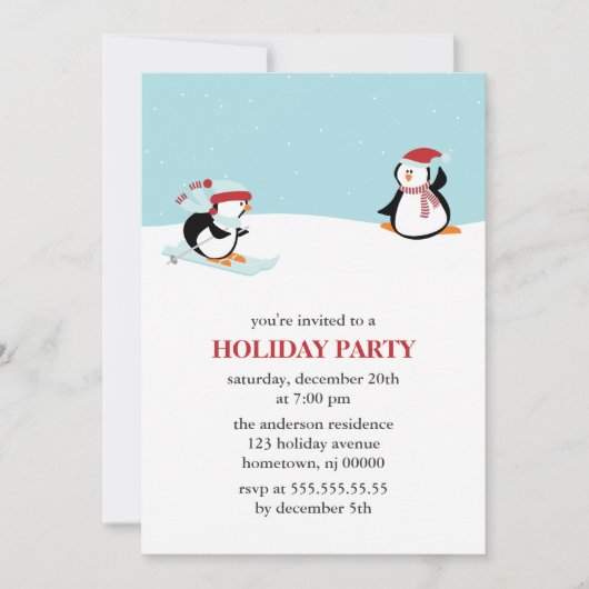 Invitation Ski de pingouins Fête (Devant)