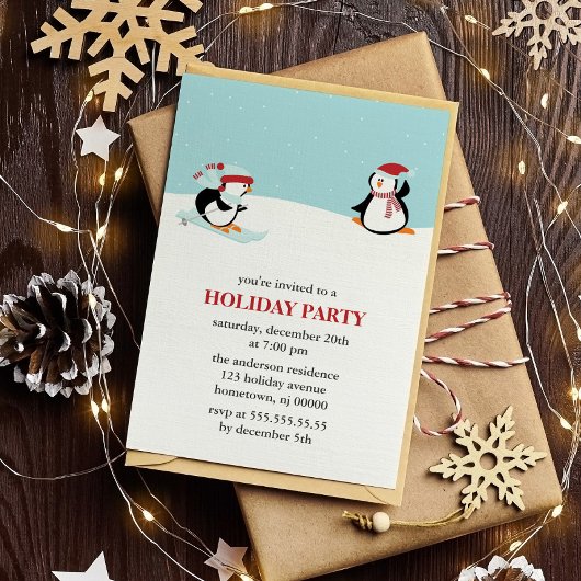 Invitation Ski de pingouins Fête