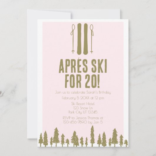 Invitation Ski d'hiver 20e anniversaire (Devant)