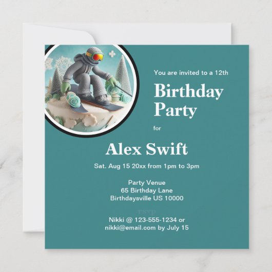 INVITATION SKI D'HIVER THÈME CAKE D'ANNIVERSAIRE (Dos)