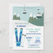 Invitation Ski Fête Anniversaire Pistes Ski Snowboard Neige (Devant)