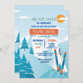Invitation Ski Fête Anniversaire Pistes Ski Snowboard Neige (Devant / Derrière)