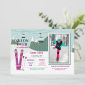 Invitation Ski Fête d'anniversaire Filles Ski Snowboard Photo (Debout devant)