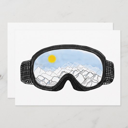 Invitation Ski Goggles Mountain View Illustration (Devant / Derrière)