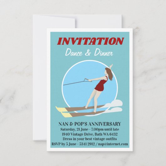 Invitation Ski nautique de style vintage (Devant)