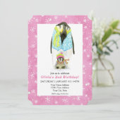 Invitation Ski Penguin Fille Anniversaire Fête Ski Flocon de  (Debout devant)