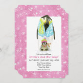 Invitation Ski Penguin Fille Anniversaire Fête Ski Flocon de  (Devant / Derrière)