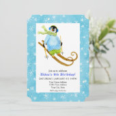 Invitation Ski Pingouin Anniversaire Ski Falling Snow (Debout devant)