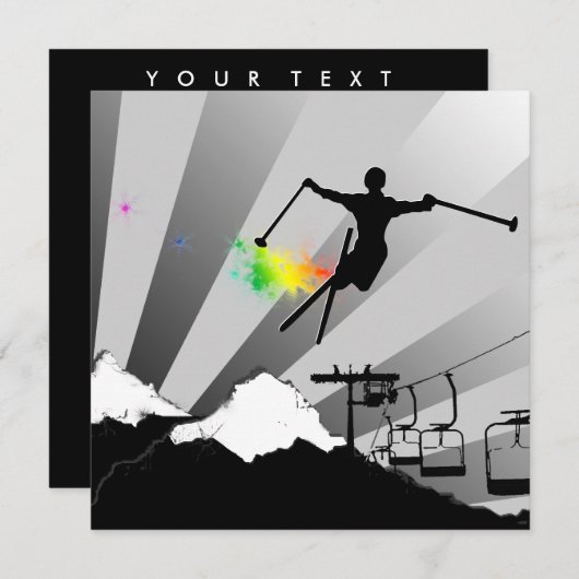 Invitation ski : piste en poudre arc-en-ciel (Devant / Derrière)