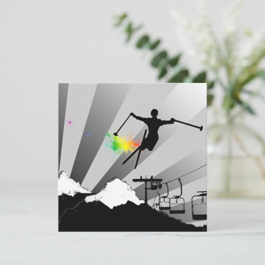 Invitation ski : piste en poudre arc-en-ciel (Debout devant)