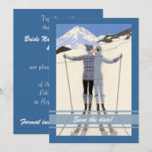 Invitation skieurs qui s'embrassent - annonce de sauvegarde d (Devant / Derrière)