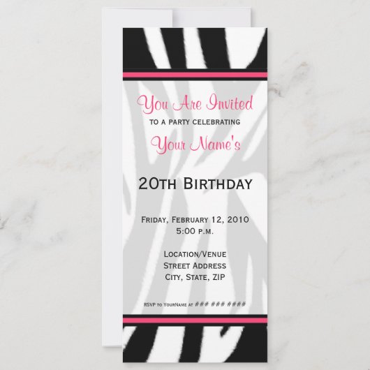 Invitation Skinny Cupcake rose - Zebra Print (Dos)